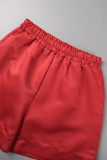 Colletto della camicia patchwork solido casual rosso manica corta due pezzi