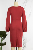 Vestidos de saia única com gola assimétrica de retalhos lisos casuais vermelhos