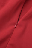Rode casual effen patchwork asymmetrische kraag eenstaps rokjurken