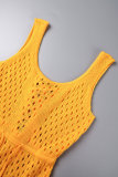 La nappa solida sexy arancione ha scavato i vestiti dalla gonna di un punto del collo a U della fessura