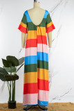 Цветные повседневные полосатые лоскутные платья с круглым вырезом