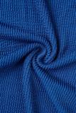 Hellblaue, lässige, einfarbige, langärmlige Patchwork-Kleider mit O-Ausschnitt