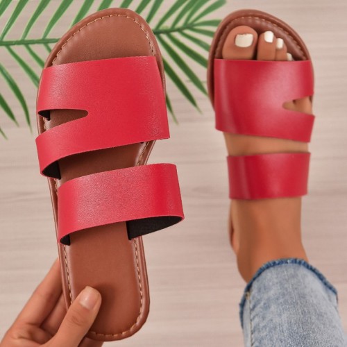 Zapatos cómodos redondos de color sólido de patchwork casual rojo