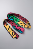 Vestido estampado de cuello mandarín con estampado de volantes de leopardo de cambio gradual de talla grande de color