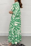 Grön Casual Print Patchwork V-hals långa klänningar