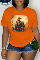 Orange Street Vintage Print Patchwork O-hals T-shirts