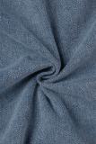 Синяя повседневная однотонная джинсовая куртка в стиле пэчворк с отложным воротником и короткими рукавами
