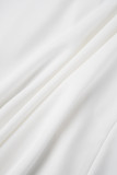 Weiße, elegante, einfarbige Patchwork-Kleider mit asymmetrischem O-Ausschnitt und einstufigem Rock