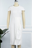 Branco Elegante Sólido Patchwork Vestidos assimétricos com decote em O e saia única