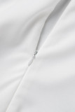 White Elegant Solid Patchwork Asymmetrical O Neck One Step Skirt Dresses
