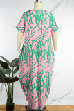 Roze Casual Eenvoud Print Basic Printing O-hals bedrukte jurkjurken