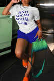 Black Casual Letter Print Basic O Neck Short Sleeve Two Pieces