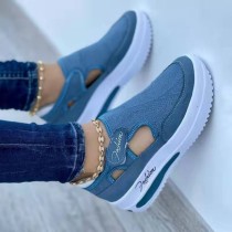 Zapatos cómodos redondos de color sólido con retazos ahuecados informales azul marino