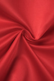 Röd Casual Solid Patchwork Skjorta Krage Kort ärm Två delar
