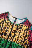 Vestido estampado gola mandarim com estampa de babados de leopardo colorido plus size