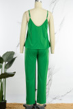 Groen Sexy Casual Solid Backless Spaghetti Band Mouwloos Twee Stukken
