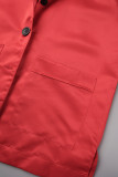 Camisa de patchwork sólida vermelha casual gola manga curta duas peças