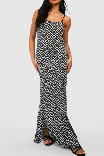 White Casual Print Backless Spaghetti Strap Long Dress Dresses