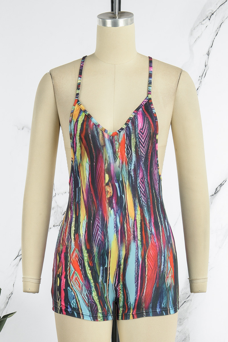 Wholesale Multicolor Sexy Print Backless Spaghetti Strap Skinny Romper ...