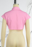 Roze casual effen patchwork asymmetrische overhemdkraag tops