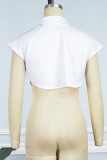 Weiße, lässige, solide Patchwork-Oberteile mit asymmetrischem Hemdkragen