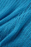Azul celeste casual patchwork sólido gola redonda manga curta duas peças
