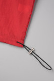 Gola de patchwork contrastante vermelho manga longa manga longa duas peças