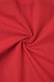 Gola de patchwork contrastante vermelho manga longa manga longa duas peças