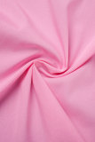 Tops de cuello de camisa asimétrico de patchwork sólido casual rosa