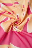 Driedelige roze casual print patchwork kraag met lange mouwen