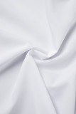 Weiße, lässige, solide Patchwork-Oberteile mit asymmetrischem Hemdkragen