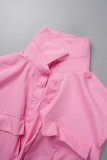 Rosafarbene, lässige, einfarbige, asymmetrische Patchwork-Oberteile mit Hemdkragen