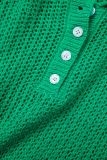 Зеленые повседневные однотонные лоскутные отложные воротники с короткими рукавами из двух частей