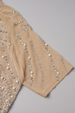 Абрикосовое сексуальное лоскутное горячее сверление с кисточками и бисером, водолазка, платье с короткими рукавами, платья