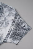 Black Casual Print Patchwork Oblique Collar Regular Jumpsuits
