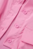 Tops décontractés à col chemise asymétrique en patchwork uni rose
