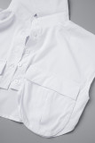 Tops de cuello de camisa asimétrico de patchwork sólido casual blanco