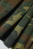 Army Green Street Print Bandage Patchwork Backless Fold Halter Senza maniche Due pezzi