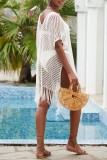 White Sexy Solid Tassel Hollowed Out See-through Swimwears Cover Up