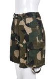 Camouflage Casual Camouflage Print Patchwork Regular High Waist Conventional Full Print Shorts