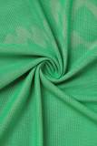Green Street Letter Tie Dye Patchwork Mesh O Neck Tops