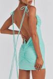 Black Sexy Solid Backless Fold Strap Design Spaghetti Strap Dresses