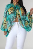 Rose Red Casual Print Patchwork Slit Half A Turtleneck Tops