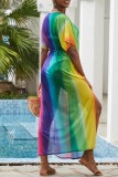 Robe de plage à encolure en V et en patchwork imprimé décontracté de couleur