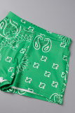 Due pezzi senza maniche con scollo a U patchwork stampa casual verde