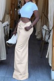 Calças de retalhos lisos casuais regulares de cintura alta convencionais de cores sólidas caqui