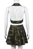Camouflage Sexy Casual Camouflage Print Bandage Backless Halter Sleeveless Two Pieces