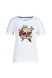 T-shirts à col rond en patchwork de crânes à imprimé rue rouge