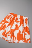 Oranje Casual Print Basic Overhemdkraag Lange mouw Tweedelig