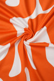 Oranje Casual Print Basic Overhemdkraag Lange mouw Tweedelig